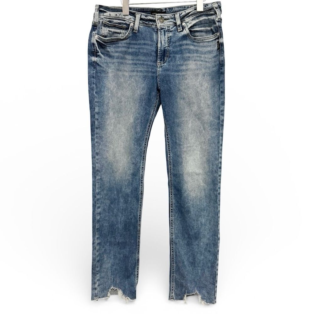 Silver Jeans Suki Straight Leg Destroyed Hem Light Wash Stretch Denim Jean 33x31